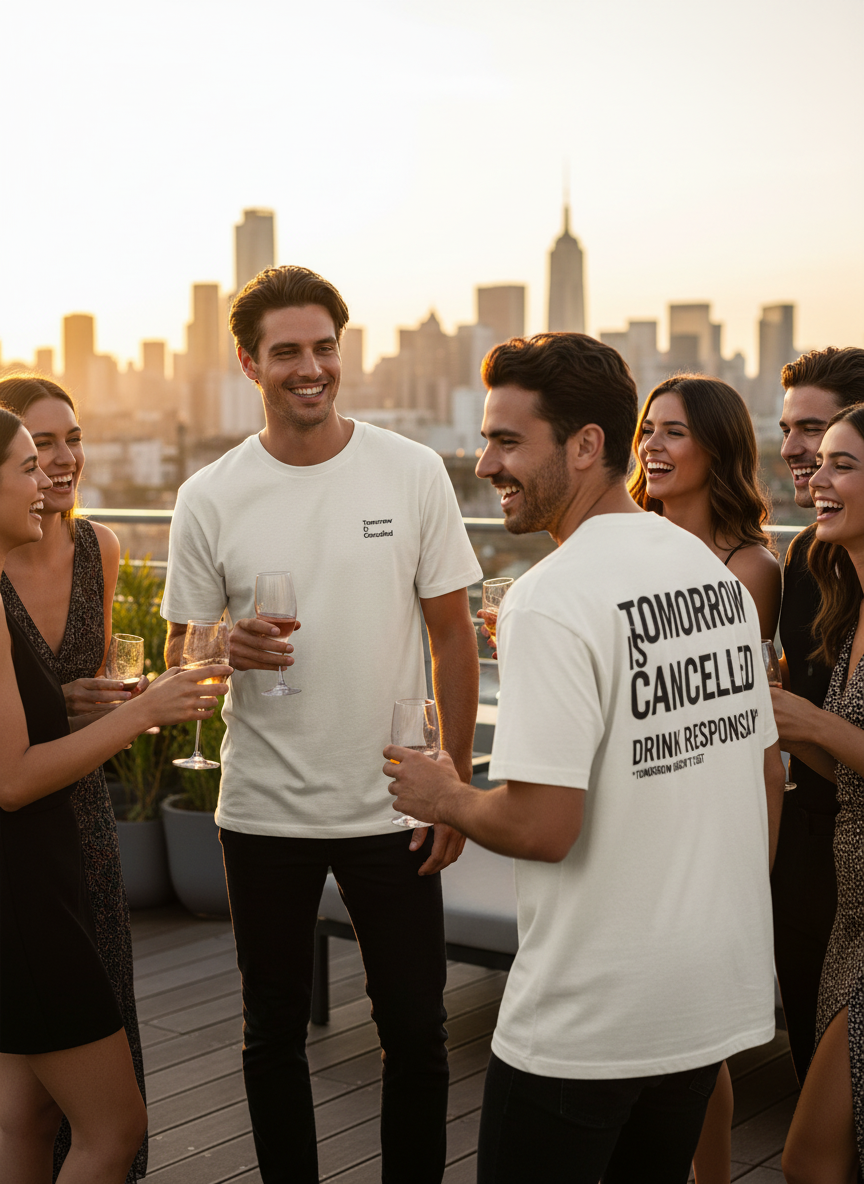 "Tomorrow Is Cancelled T-Shirt Front-und Backprint- minimalistisches Oversized Streetwear Shirt für Partys & Festivals, Männer & Frauen"