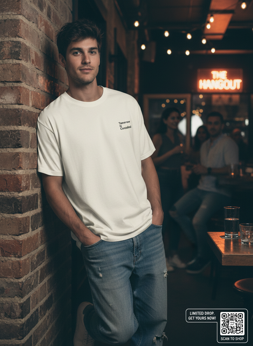 "Tomorrow Is Cancelled T-Shirt Front-und Backprint- minimalistisches Oversized Streetwear Shirt für Partys & Festivals, Männer & Frauen"