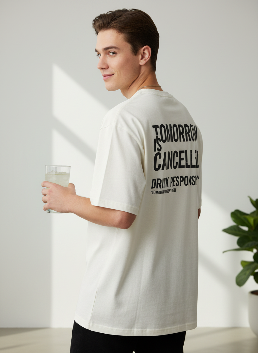 "Tomorrow Is Cancelled T-Shirt Front-und Backprint- minimalistisches Oversized Streetwear Shirt für Partys & Festivals, Männer & Frauen"